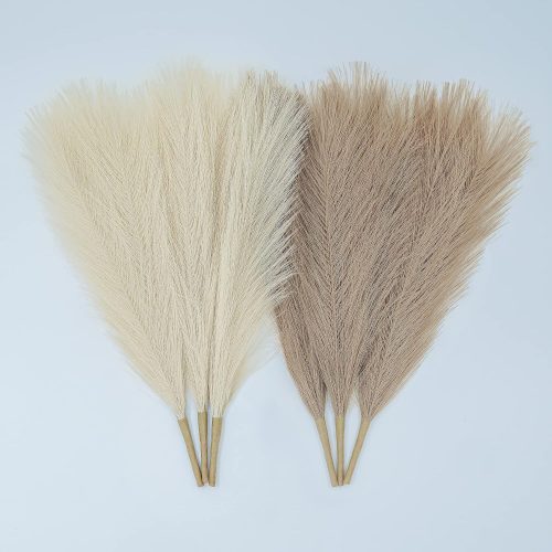 Faux Pampas Grass Decor. 6 Stems 17” Short Artificial Pampas Grass. Room Decor Aesthetic. Boho Decor for Home Living Room, Pompas Floral for Wedding Christmas.