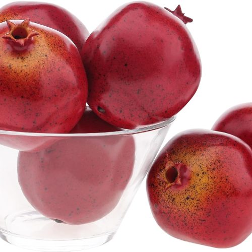 6pcs Artificial Pomegranate Fruit Decoration Fake Pomegranates Vivid Faux Fruits Decor Realistic Plastic Lifelike Home Kitchen Ornament Wreath Birthday Party Model