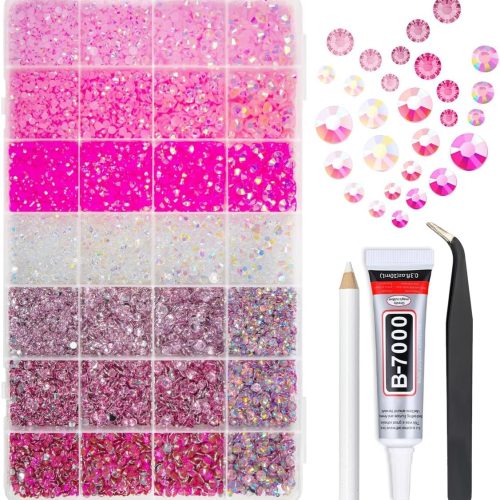 28 Types Pink Jelly Resin Rhinestones for Bedazzling Crafting 3mm-6mm Flatback Colorful Hot Pink Stones Gems Diamonds for Nails Face Eyes Makeup DIY Crafts Tumblers Bottles Clothes Shoes Phones