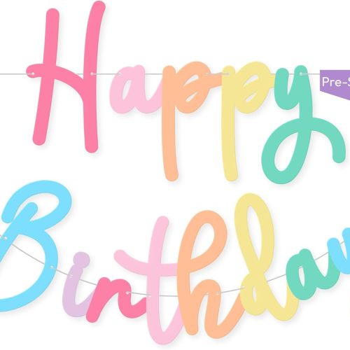 Happy Birthday Banner | Cursive Birthday Sign for Party Decor, Backdrop | Paper Banner for Party Decoration (Rainbow)