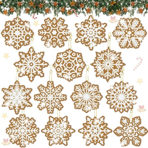 15 Pcs Winter Snowflake Diamond Painting Ornaments for Tree 5D DIY Gingerbeard Snowflake New Year Diamond Painting Keychain Kits for Adults Crafts Party Favors