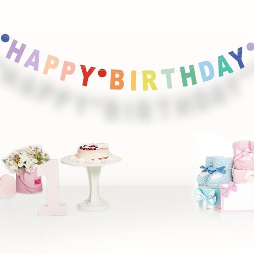 Happy Birthday Banner,Pre-Strung Colorful Cardboard Birthday Banner with Colorful Dot Decoration Garland, Rainbow Theme Party Supplies,NO DIY (80 inch)