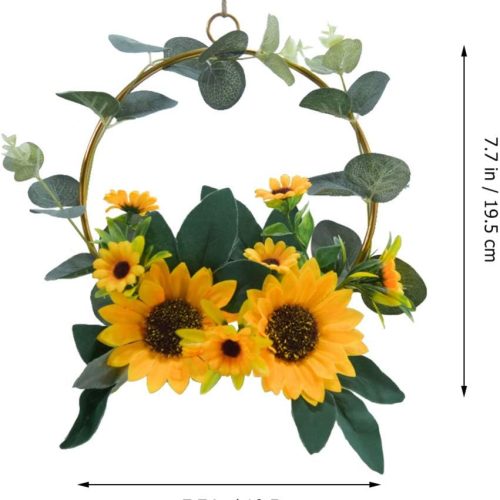 Metal Sunflower Wreath Wall Decor 7.7 Inch Sunflower Ornament for Home and Wedding Rustic Botanical Metal Wreath for Indoor and Outdoor Summer Decoration