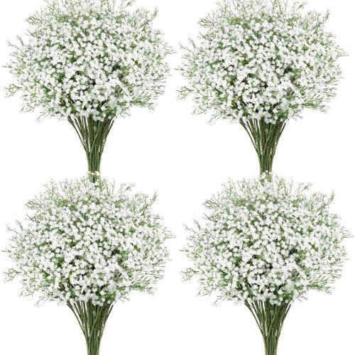 Babys Breath Artificial Flowers, 18 Pcs White Fake Baby Breath Flowers Artificial Bulk Real Touch Faux Gypsophila Bouquets for Wedding Floral Arrangement Party Home Decoration