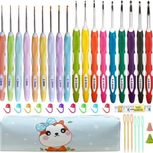 18 Sizes Ergonomic Crochet Hook Set with Case,0.8mm-6mm Crochet Hooks for Arthritic Hands,Crochet Needles for Beginners,Mothers Day Gift,Crochet Lovers