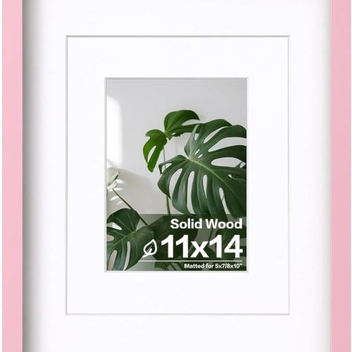 11x14 Picture Frame with Plexiglass, Display Pictures 5x7/8x10 with Mat or 11x14 Without Mat for Tabletop and Wall Mounting, Pink