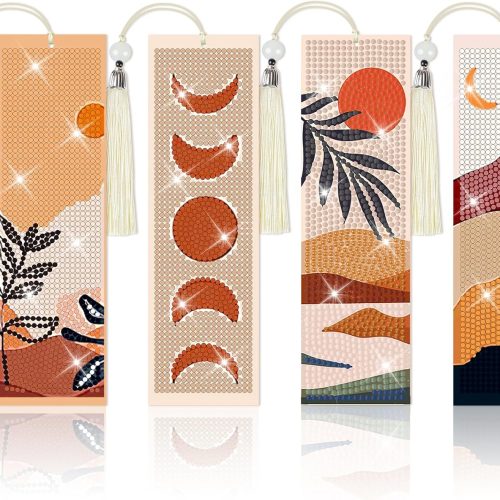 4 Pieces Boho Diamond Art Bookmarks 5d Boho Beaded Bookmark Leather Tassel Bookmark for DIY Making Beginner Kids Adults Arts Craft Supplies