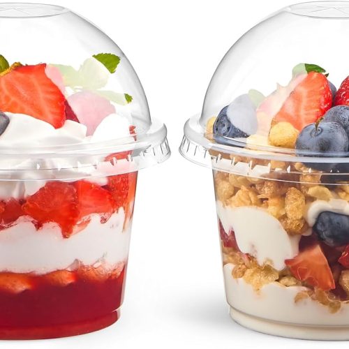 50 Pack 9 OZ Clear Plastic Cups with Dome Lids, Dessert Cups Parfait Cups Party Serving Cups for Yogurt, Fruit, Pudding and Ice Cream
