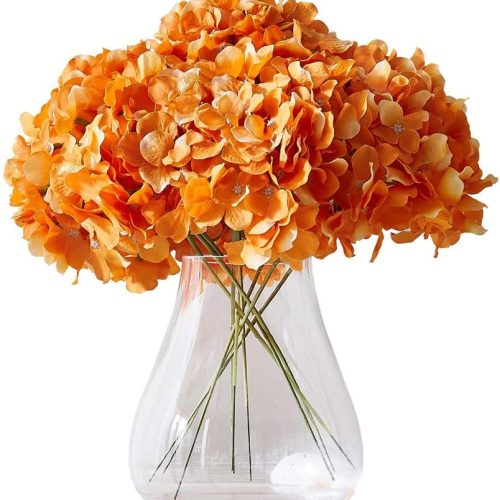 Orange Hydrangea Silk Flower 10 Heads Artificial Hydrangea Silk Flowers for Wedding Centerpieces Bouquets DIY Floral Decor Home Decoration with Long Stems