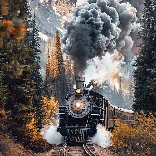 Round Full Drill Diamond Painting Kit, 5D DIY Train Diamond Dots Arts Crafts Set Forest Train Crystal Crafts Dots with Diamond Adult Children Rhinestone Diamond Art Room Decor (12X16 inches)