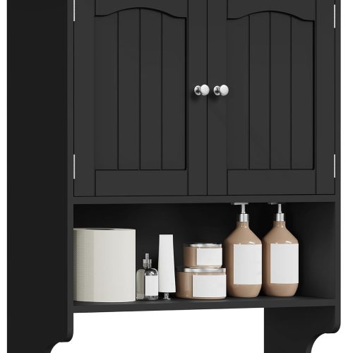 1 Bathroom Wall Cabinet with Adjustable Shelf & Doors, Over The Toilet Storage Cabinet, Medicine Cabinet for Bathroom, Laundry Room, Kitchen, Black