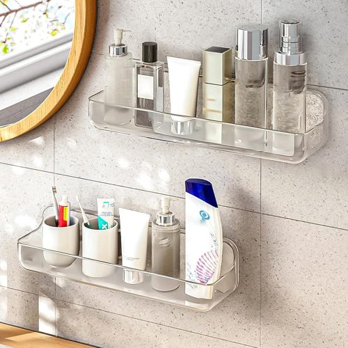 2pc Acrylic Wall Mount Organizer, Adhesive Shelf, Bathroom Shelves for Wall, Self Adhesive Organizer, Shower Caddies, No Drilling Hang Wall,with 3pack Tapes, for Bathroom, Kitchen, Living Room
