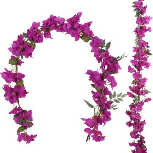 Purple Bougainvillea Artificial Flower Garland 5.9FT Lush Faux Bougainvillea Purple Artificial Vine Flowers for Centerpieces Table Runner Wedding Arch Porches Patios Garden Decor
