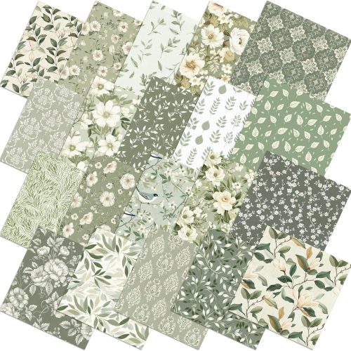 1 60 Pcs 10 x 10 Inch Sage Green Floral Quilting Fabric Squares Vintage Greenery Fat Patchwork Precut Strips Retro Eucalyptus Printed Fabric Bundles for Holiday DIY Craft Sewing Quilt Material