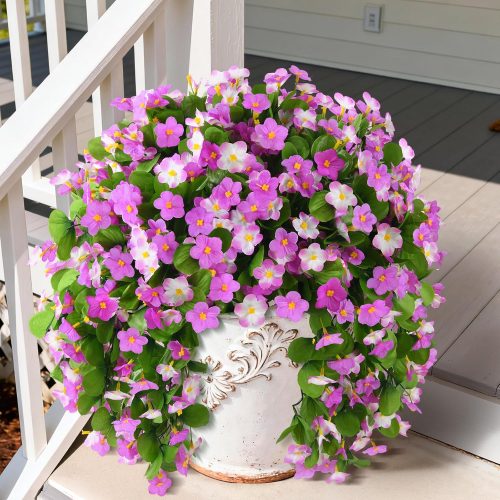 1 2 Pack Artificial Hanging Flowers, Fake Flowers Hanging Plant Violet Flower, Artificial Faux Silk Spring Flower for Wall Front Door Yard Garden Wedding Outdoor Decoration(Purple)