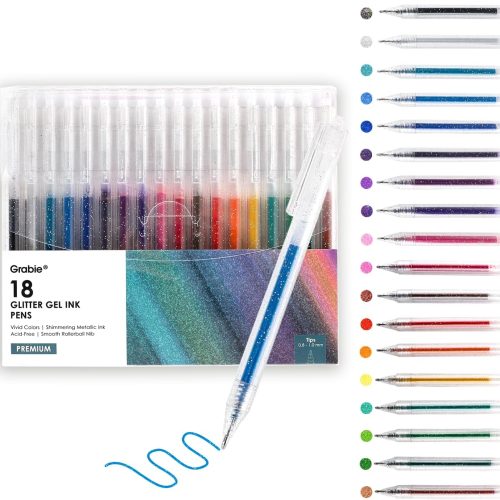 1 Glitter Gel Pens, 18 Colors Metallic Glitter Pens & Gel Ink Pens for Adult Coloring Books, Journaling, Drawing, Scrapbooking & DIY Crafts – Retractable Sparkle Pens, Smooth & Non-Toxic