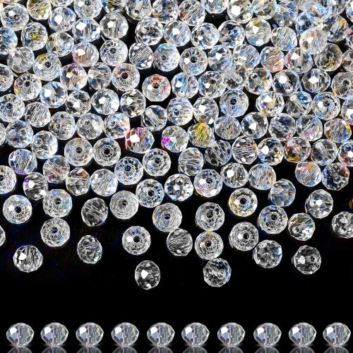 1 400pcs Crystal Beads for Suncatchers Glass Beads for Jewelry Making for Keychain Making 6mm Rondelle White Clear Sun Catcher Beads & Bead Assortment Bulk Bracelets Arts and Crafts