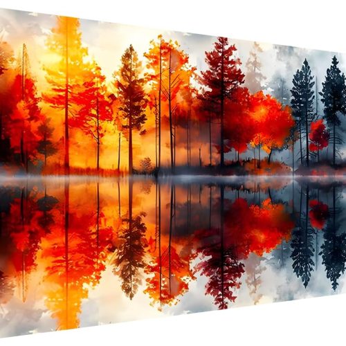1 5D Lake & Forest Reflection Large Diamond Art Kit for Adults, 27.5x15.7 Inch Large Landscape Diamond Painting with Numbered Canvas, DIY Full Drill Gem Craft Kits, Serene Gift for Beginners