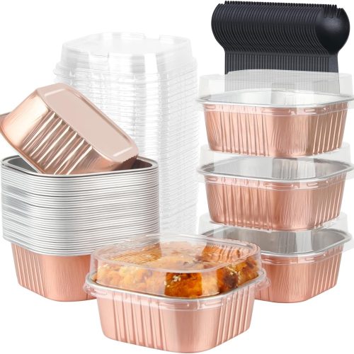 1 10oz Mini Cake Tins With Lids 40 Pack, Aluminum Foil Small Baking Pans Disposable Large Brownie Baking Cups,4”x4” Small Bread Muffin Containers Holders For Party-Champagne