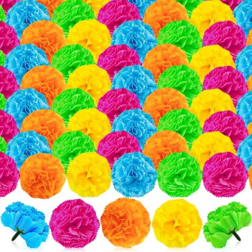 1 Marigold Flower Heads, 50Pcs Colorful Artificial Flowers for DIY Marigold Garland Diwali Day of The Dead Halloween Wedding Party Home Decorations