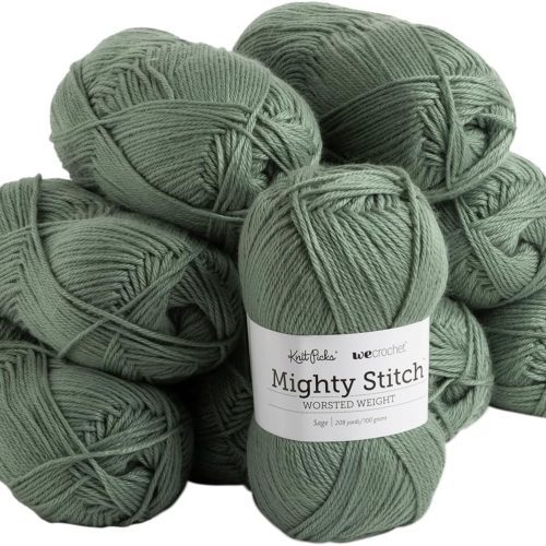 Mighty Stitch Acrylic and Superwash Wool Blend Worsted Weight Green Yarn Pack - 10 skeins of 100g Each - 2080 Yards Total (Sage)
