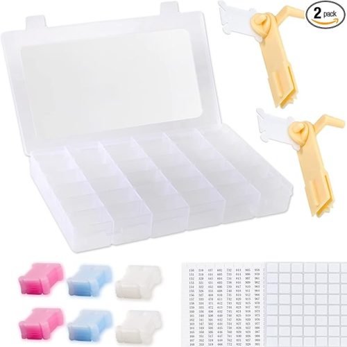 1 Embroidery Floss Organizer Box Tools - Bobbin Winder, 1 Removable 36 Compartments with 120 Floss Bobbins and Stickers for Craft DIY Cross Stitch Thread Sewing Bead Jewelry Diamonds Storage