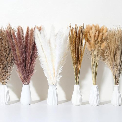1 135Pcs Dried Pampas Grass Decor, Boho Home Decor, Mini Bunny Tails Dried Flowers, Fluffy Pompous Grass Bouquet Bulk for Wedding, Table, Rustic Party, Baby Shower Decorations