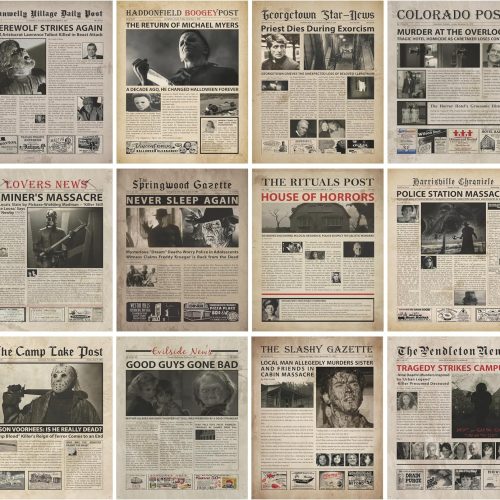 1 Vintage Horror Movie Newspaper Poster - 8x10 Inches Unframed Posters & Prints - Serial Killer Halloween Decorations for Bedroom Wall Art - Massacre Retro Room Decor for Living Room Wall Decor - Gothic Pumpkin Witchy Horror Haunted House Posters for Room Aesthetic. ((8x10 Newspaper))