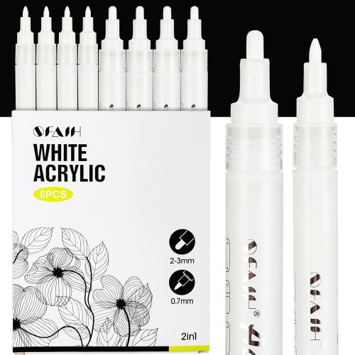 1 Acrylic White Paint Pens - 8 Pack 2-3MM Medium Tip & 0.7MM Extra Fine Paint Marker for Rock Painting, Wood, Metal, Fabric, Plastic, Canvas, Glass, Ceramic, Diy Crafts, White Out Pen