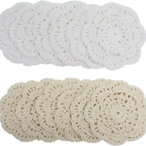 1 Doilies Cloth Lace Crochet Doilies Place Mats Round Handmade Cotton Placemats for Cups Coasters Glasses Small Doilies Cloth 4 Inch 12pcs