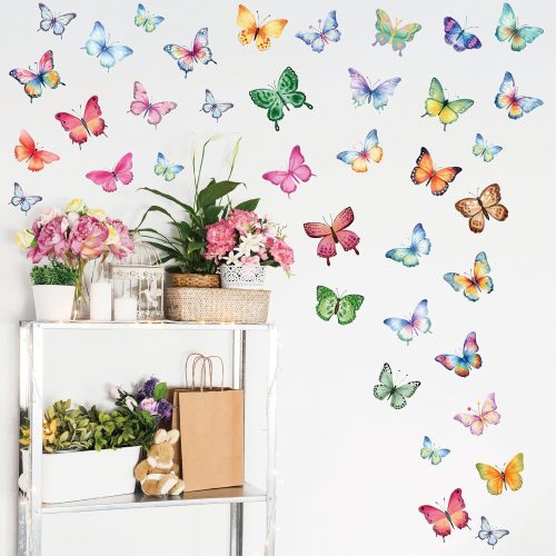 1 Butterfly Wall Stickers - 8 Sheets 62 Pcs Butterfly Watercolor Wall Decals Peel and Stick Wall Decals for Girls Kids Bedroom Room Nursery Room Décor