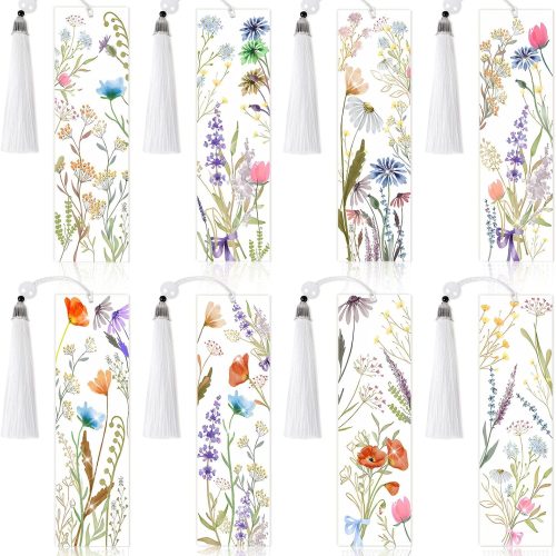 1 8 Pieces Christian Bible Verse Diamond Art Bookmarks 5d Christian Beaded Bookmark Acrylic Tassel Bookmark for DIY Making Beginners Kids Adults Arts Craft Supplies (Wildflowers)