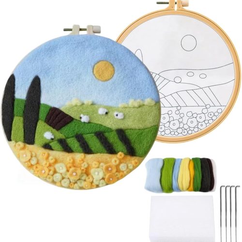1 DIY Wool Needle Felt Starter Kit, Beginner Needle Felt Kit with Wool Felt Bag, Felts Needles, Photo Frame, Foam Mat, Felts Cloth and Instructions for Home Decor, Art Crafts (K3)