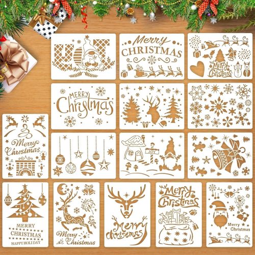 Reusable Christmas Stencils - 15 Pcs A4 Window Stencils for Painting on Wood Sign, Fabric Canvas & More (8 X 11 Inch)