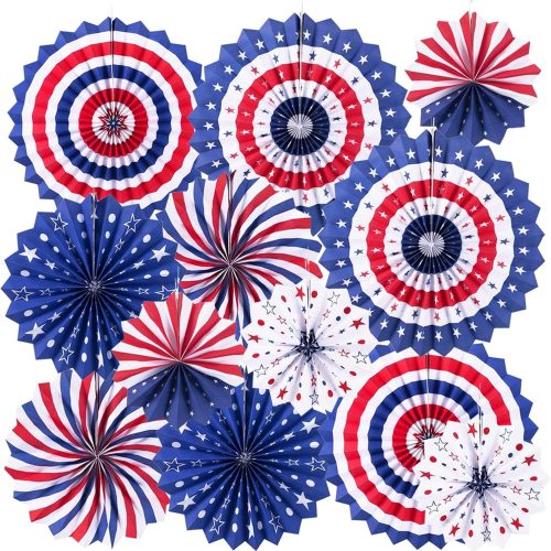 1 4th of July Patriotic Decorations - 12Pcs Hanging Paper Fan for USA Patriotic Decorations Independence Day Memorial Day American Theme Party Veterans Birthday Decor Supplies