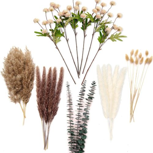 1 Simulation Flower Decor Luxury Faux Flower Arrangements – Realistic Artificial Flowers with Beige & White Peonies, Dried Pampas Grass, Bunny Tails & Eucalyptus