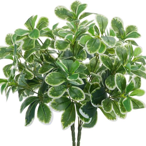 1 Artificial Shrubs Silk Green Greenery Outdoors Faux Plants Real Touch Green Leaves with Stems Fake Bushes Schefflera for Home Decor Indoor Garden Front Proch Office Table Wall Decor 2pcs