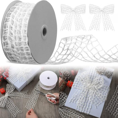 1 White Mesh Burlap Ribbon Rustic Jute Open Weave Burlap Net Ribbon Fabric DIY Craft for Gift Wrapping Bow Wreath DIY Crafts Party Home Decor 2.5" x 10 Yards