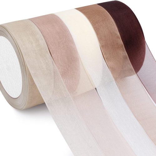 1 Organza Ribbon Sheer Ribbon, 1" x 125 Yd 5 Rolls Earth Tones for Gift Wrapping, Bouquet, Wedding, Party Decoration, Earth Tones