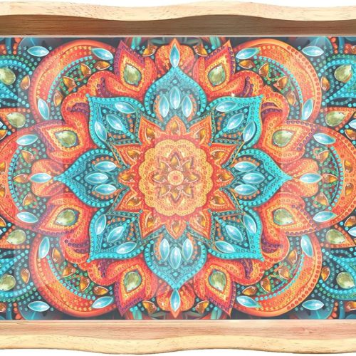 1 EWJRNSF Diamond Art Kits for Adults Wooden Serving Trays with Handles, 5D Diamond Painting Big Gem Arts and Craft Gifts Trays Decor Gift Home Decor 7.8x11.8 Inches Mandala E