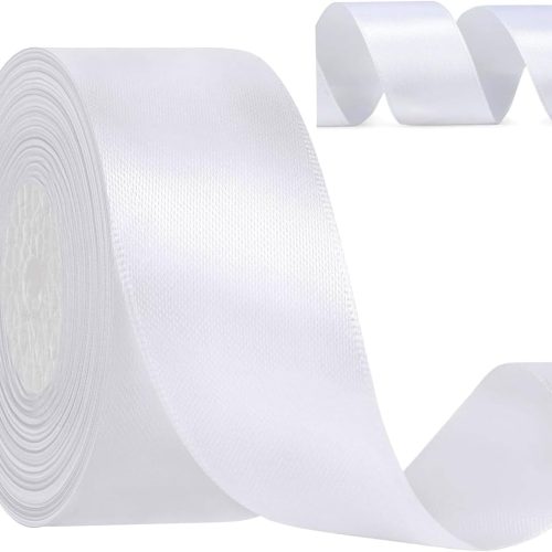 1 100 Yards White Ribbon, 1-1/2 inch White Satin Ribbon 1.5 inch Craft Fabric Ribbons for Gift Wrapping, Floral Bouquet, Bows