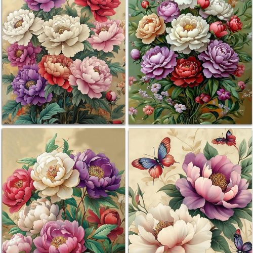 1 4 Pack 5D Diamond Painting Kits for Adults, Flower Diamond Art Kits for Beginners of All Ages, Round Full Drill Painting by Numbers Crafts Home Wall Decor 12 x 16 Inches Floral