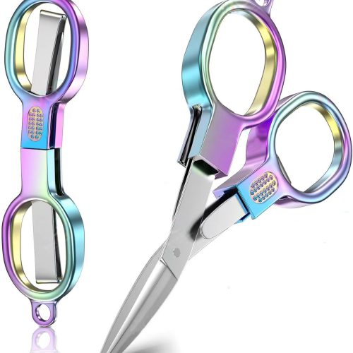 1 2PCS Folding Scissors, Stainless Steel Safety Portable Mini Travel Small Scissors, Foldable Pocket Badge Scissor, Suitable for Travel, Home, Office, Craft, Sewing, Nurse Accessories