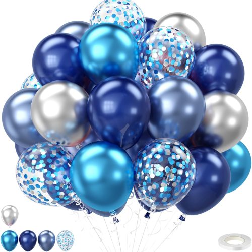 Blue and Silver Balloons, Pearl Navy Blue Balloon Metallic Blue Silver Confetti Balloons for Birthday Graduations Space Engagement Decorations
