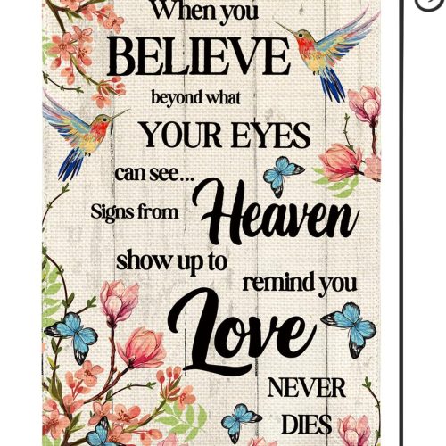 Hummingbird Memorial Garden Flag 12x18 Inch Double Sided Outside, Love Never Dies Memorial Day Gravesite Saying Spring Yard Outdoor Decoration