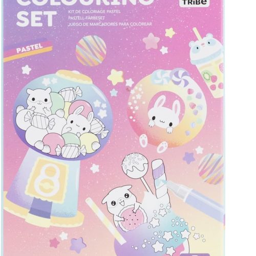Pastel Coloring Set - Kawaii Café - Cute Activity Set for Kids, incl. Stickers & Double-Ended Pastel Markers, Perfect for Travel, Gifting