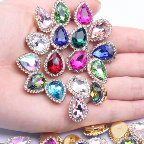 30Pcs Sew On Rhinestone Tear Drop Crystal Glass Rhinestone Metal Flatback Embellishment DIY Crafts Gems for Costume Dress Wedding Crafting (00 Mixed Color, 10 * 14mm)