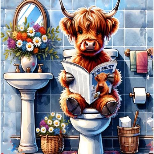 Highland Cow Diamond Painting Kits for Adults, Flower Diamond Art Kits for Adults Beginner, 5D Round Diamond Art Painting Full Drill Diamond Dots Gem Art for Aesthetic Room Decor12x16Inch
