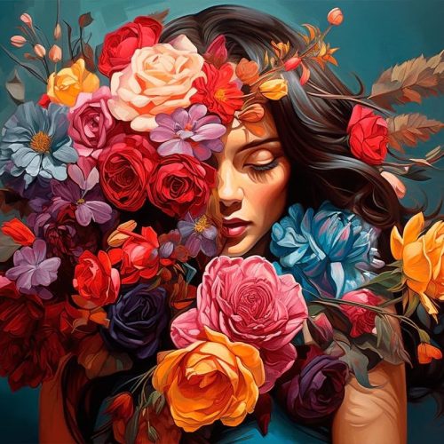 Flower Woman Paint by Numbers Kit for Adults, DIY Flower Paint by Numbers on Canvas, Colorful Picture Oil Painting Art and Crafts Kits for Wall Decor 16x20inch(Without Frame)