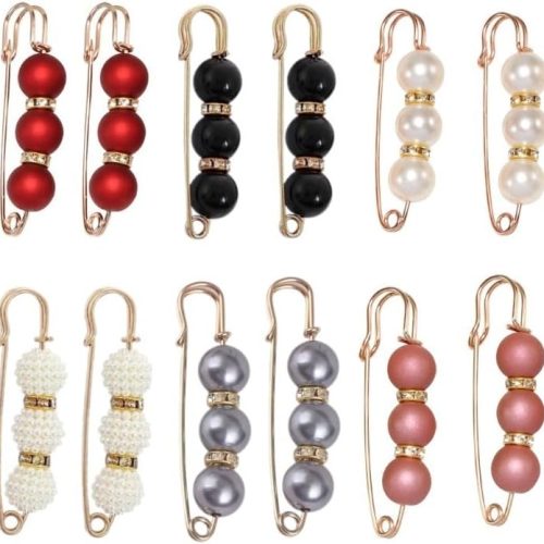 12 Pieces Pearl Brooch Pins, Safety Pin for Women Girls Clothing Dresses Jeans,Sweater Shawl Clips Pearl Brooches
